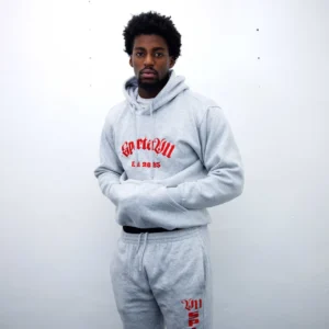 Hoodie - Light Grey/Red Embroidery